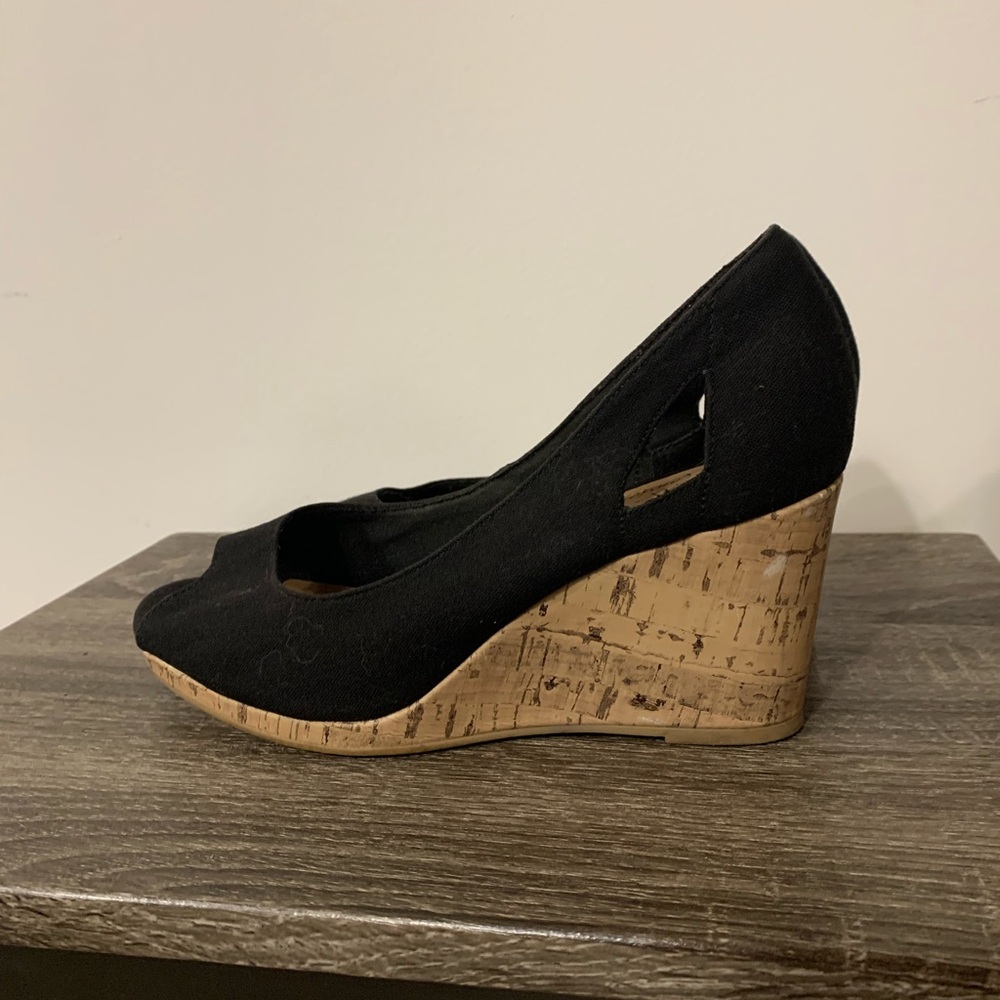 Deflex Confort Elegant Black Wedge Shoes with Cork Heel Size 7